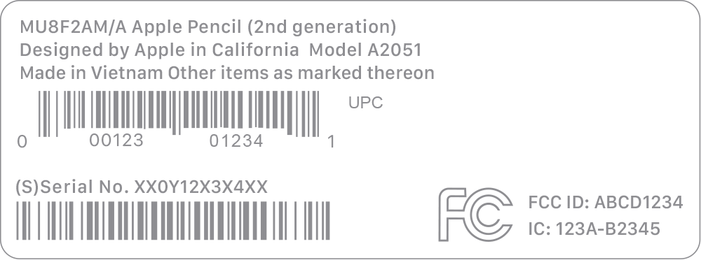 Original Apple Pencil packaging with the serial number and barcode displayed