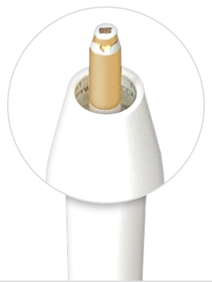 Apple Pencil (2e génération) avec la pointe retirée et le numéro de série affiché