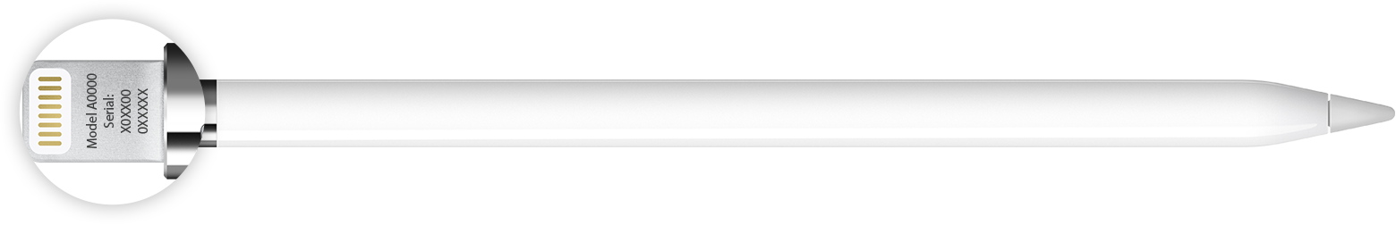 Apple Pencil (1re génération) avec le capuchon retiré et le numéro de série affiché