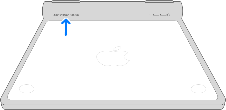 Immagine che mostra la posizione del numero di serie di Magic Trackpad