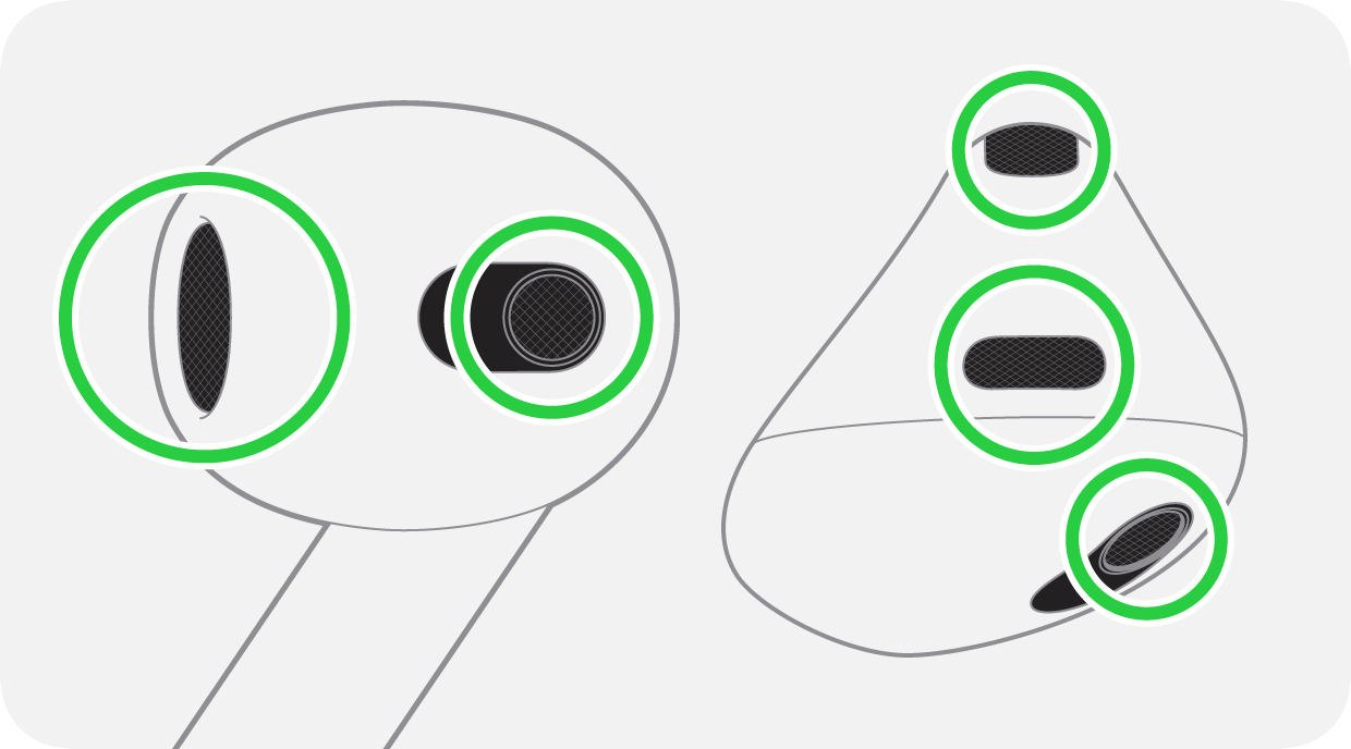 Du kannst das Schnorchelgitter, das Kontrollmaschengitter und das obere Mikrofon deiner AirPods 3 reinigen.