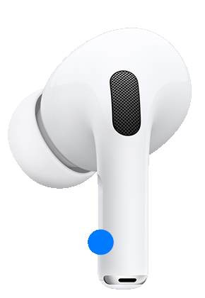 在任一 AirPod 耳机柄上向上或向下轻扫，可调高或调低音量