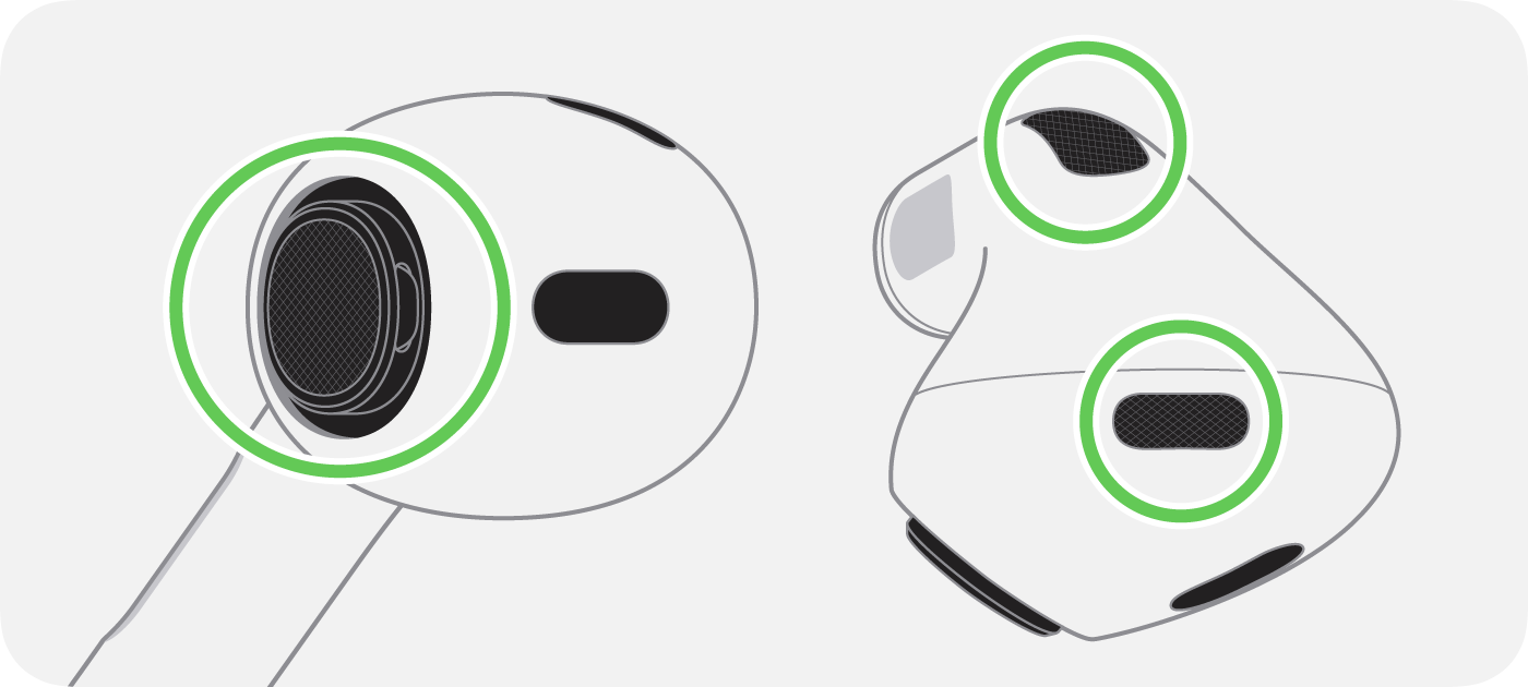 You can clean the encircled meshes on an AirPod Pro (2nd generation). 