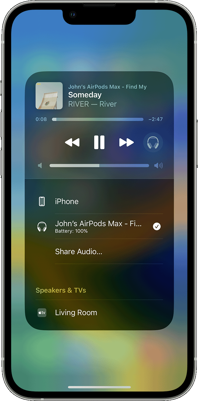 iOS 16 iPhone 13 Pro 제어 센터 오디오 카드 음악 재생 중 AirPods Max