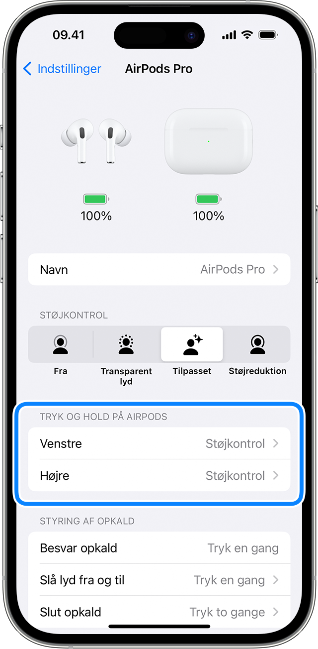 Indstillinger for AirPods på iPhone