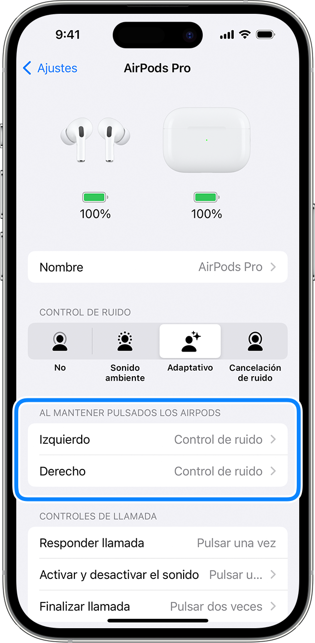 Ajustes de los AirPods en el iPhone
