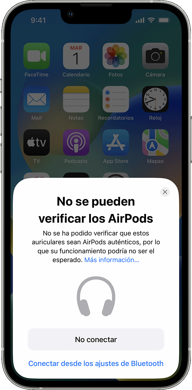 Aviso “No se pueden verificar los AirPods” en el iPhone