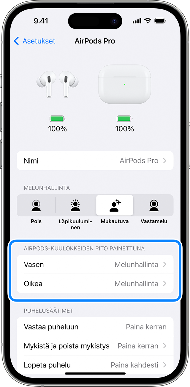 AirPodien asetukset iPhonessa