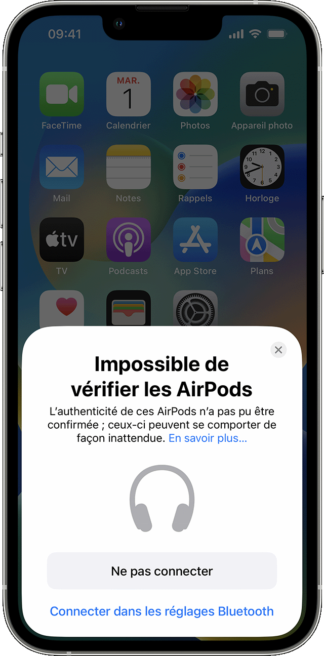 Alerte « Impossible de vérifier les AirPods » sur un iPhone