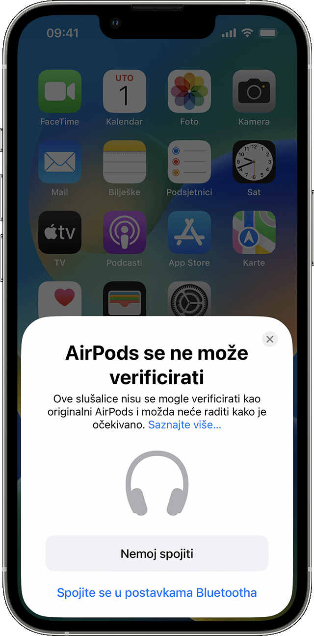 Upozorenje „Nije moguće potvrditi autentičnost AidPods slušalica na iPhone uređaju