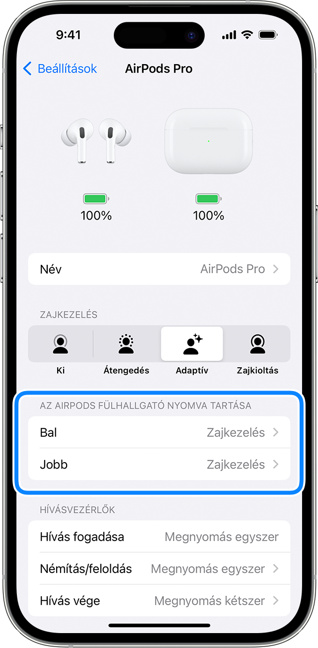 Az AirPods beállításai iPhone-on
