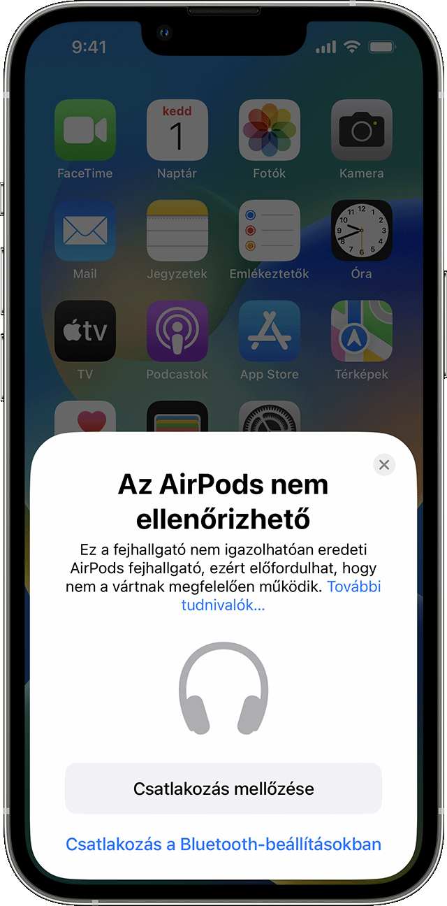 Az AirPods nem ellenőrizhető figyelmeztetés iPhone-on
