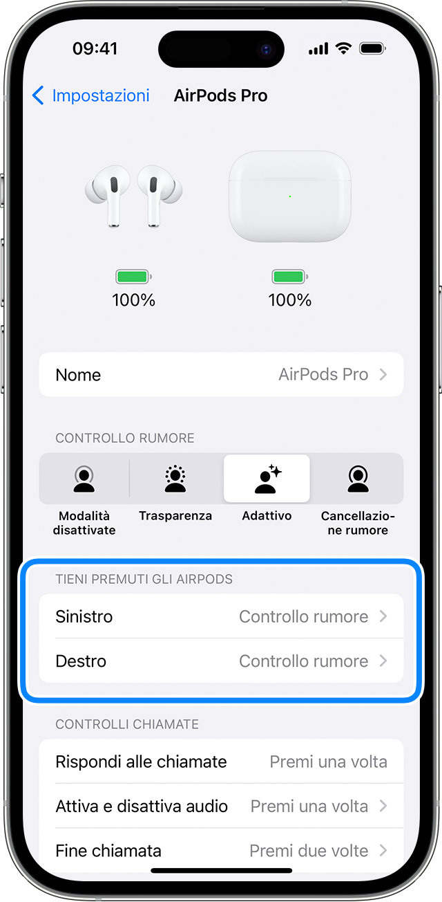 Impostazioni degli AirPods su iPhone