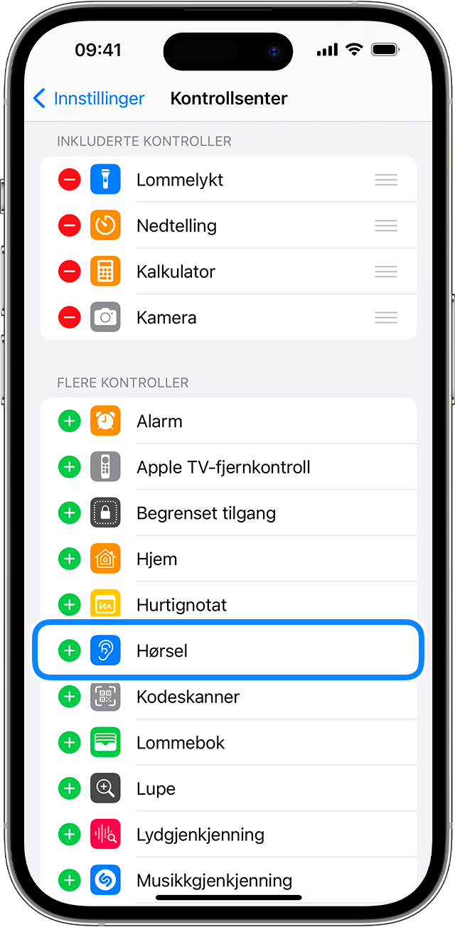 Innstillinger for Kontrollsenter i iOS