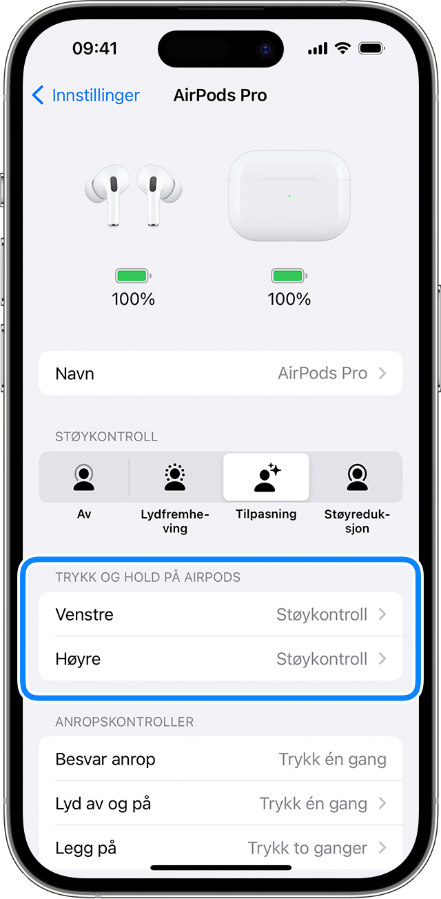 AirPods-innstillinger på iPhone