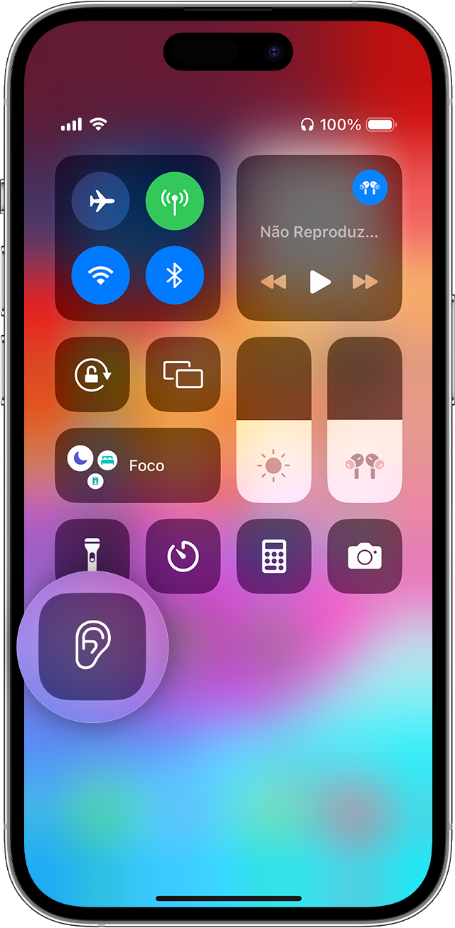 Central de Controle do iOS mostrando a opção Audição