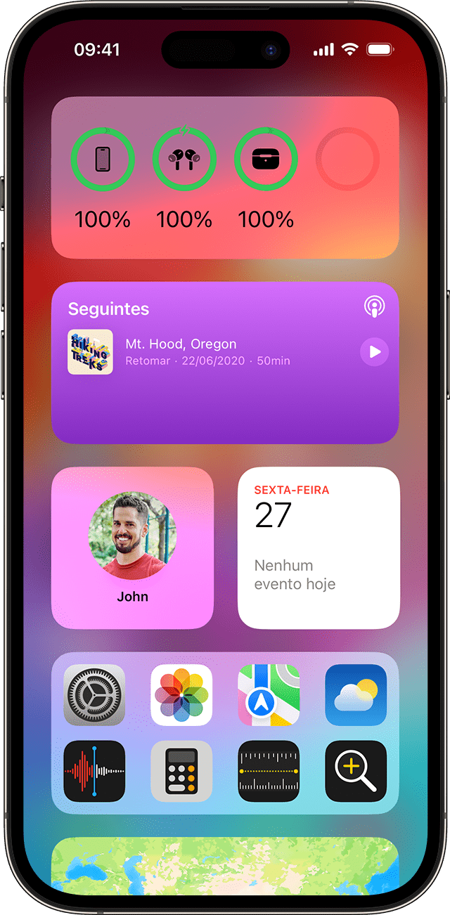 Usar o widget Baterias no iPhone para verificar a porcentagem da bateria