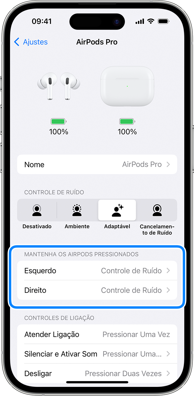 Ajustes dos AirPods no iPhone