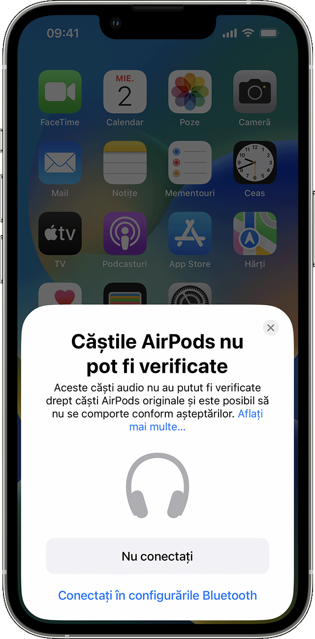 Alertă „Căștile AirPods nu pot fi verificate” pe iPhone