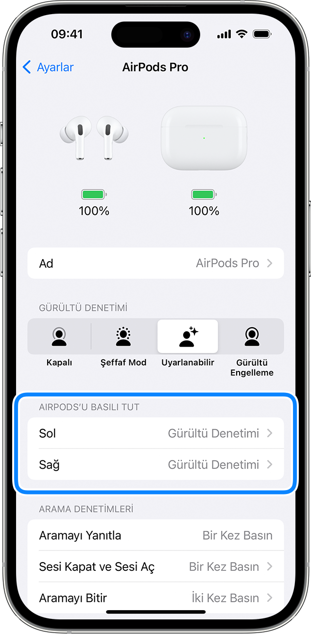 iPhone'da AirPods ayarları