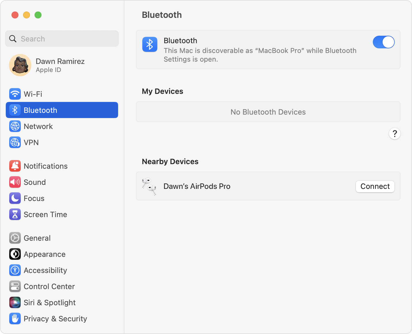 macOS Ventura 시스템 설정 Bluetooth AirPods Pro 연결 페어링