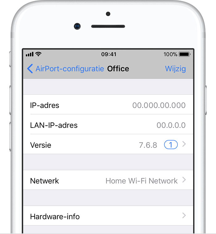 Het AirPort-configuratieprogramma op de iPhone
