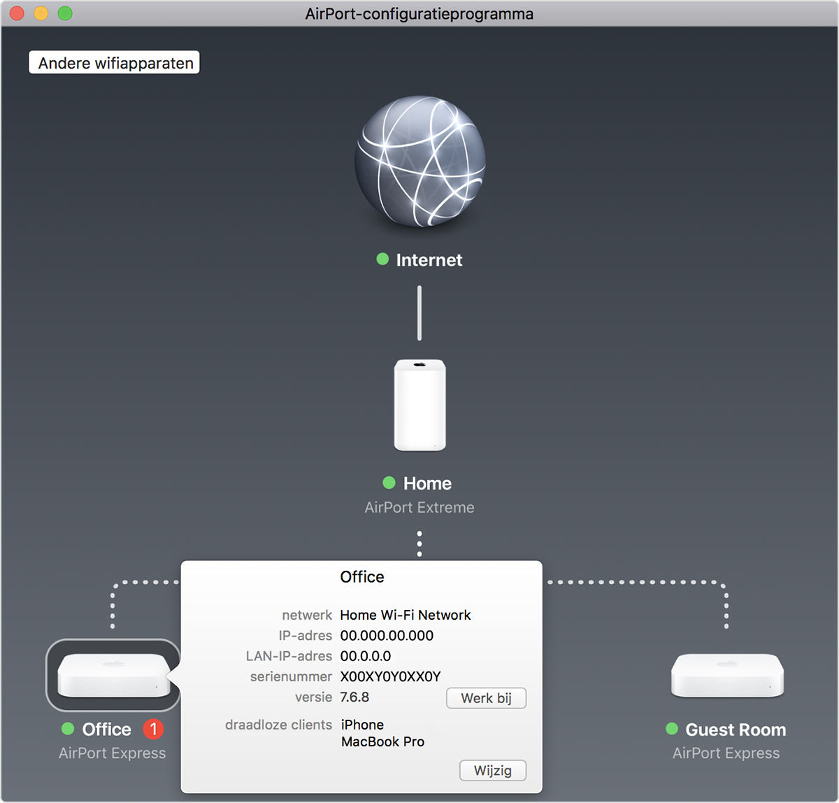 Het AirPort-configuratieprogramma op de Mac