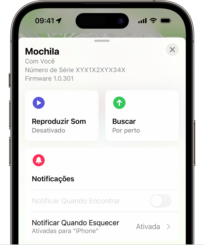 Número de série do AirTag no app Buscar no iPhone 14 Pro com iOS 16
