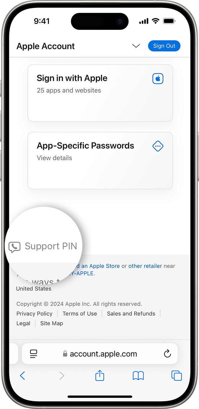 Tap Support Pin to generate a Support PIN