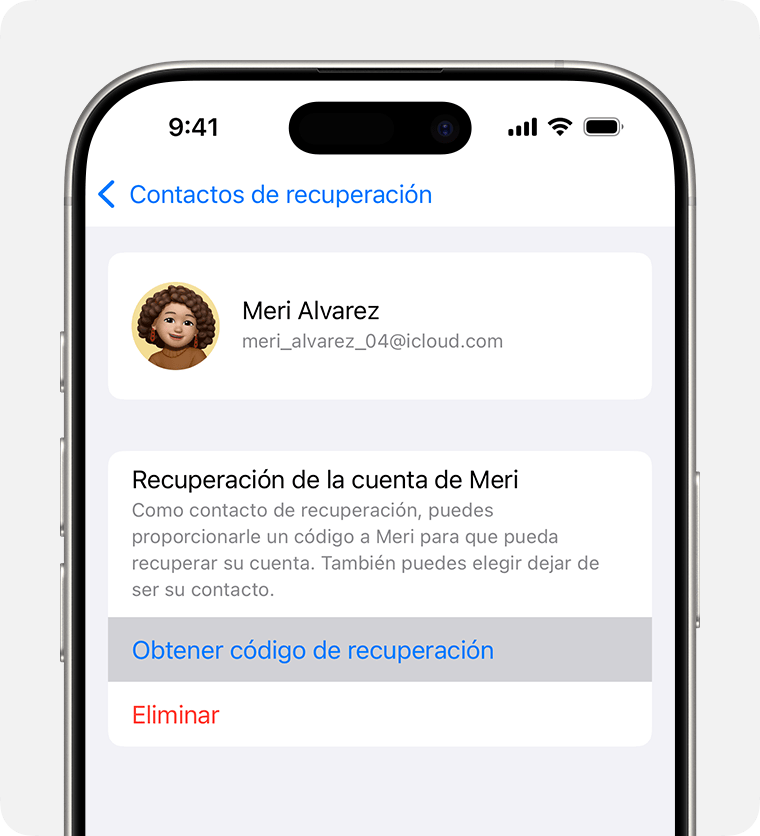 En el iPhone, obtén el código de recuperación para ayudar a un amigo o familiar a volver a tener acceso a su cuenta.