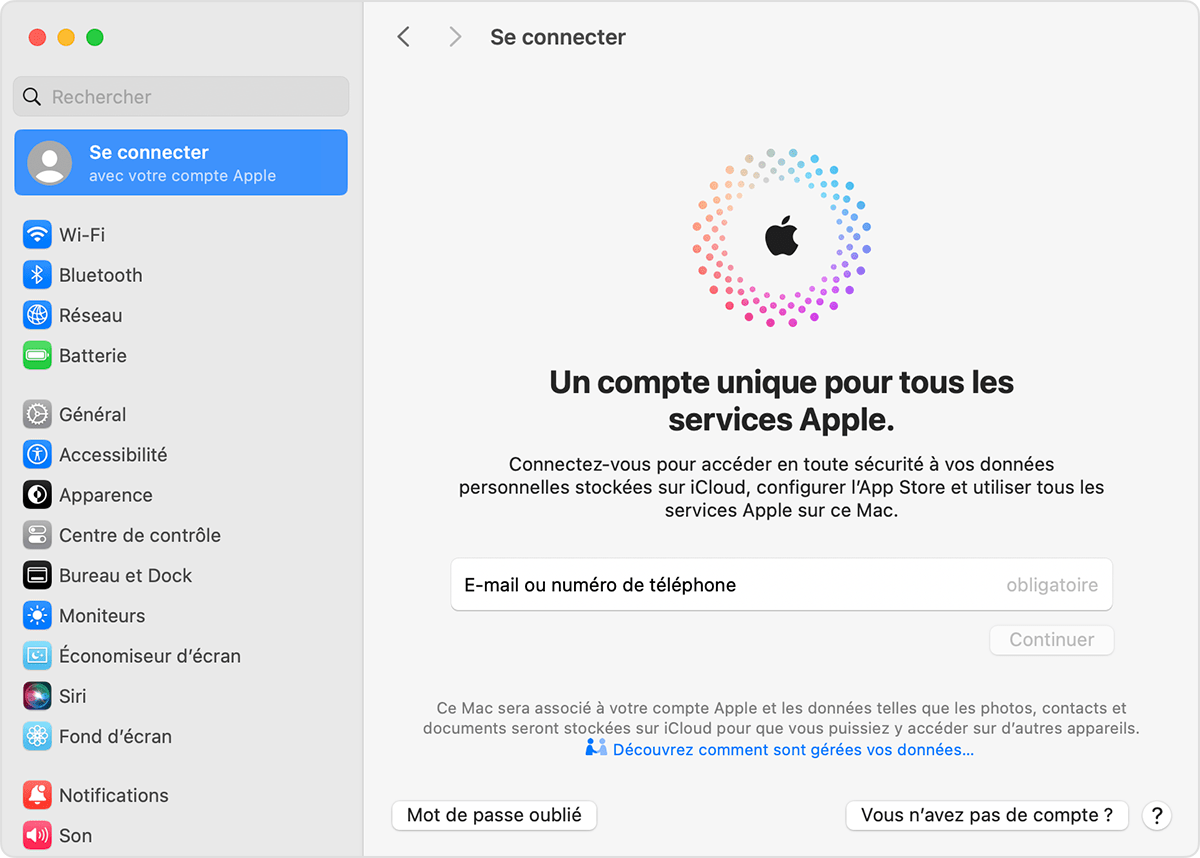 Se connecter avec votre compte Apple sur Mac