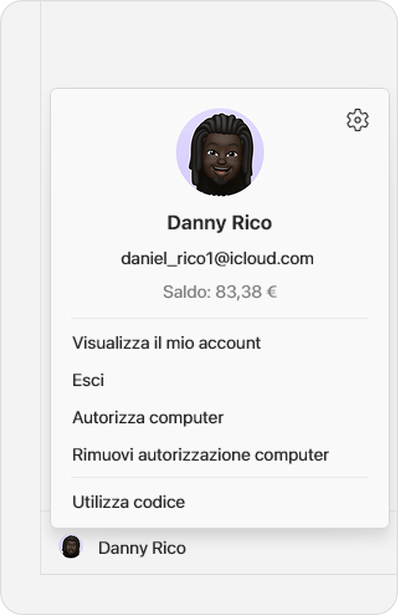 Schermata di Windows che mostra le opzioni Visualizza profilo e Visualizza il mio account.