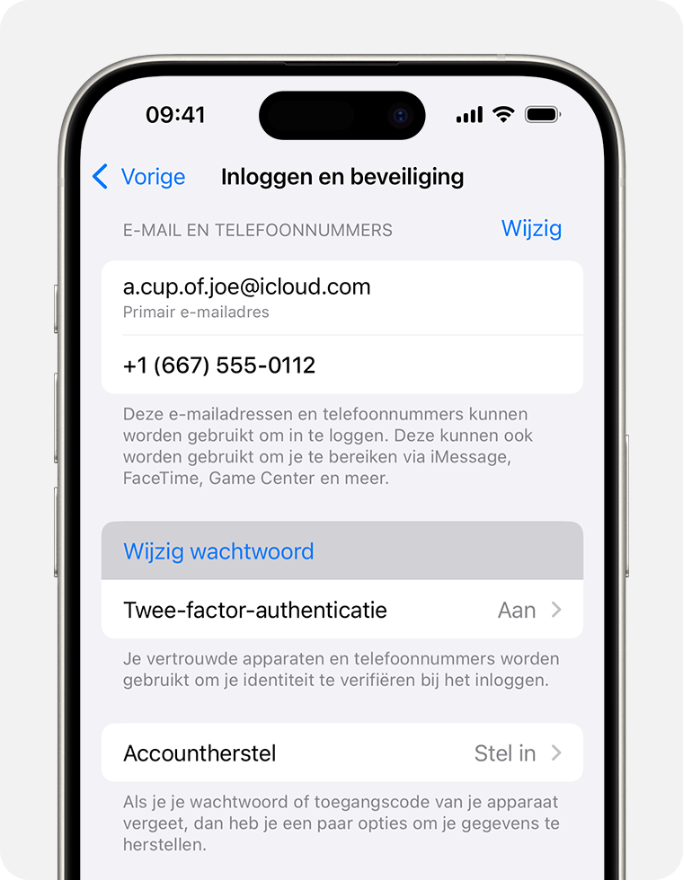 iPhone met de knop 'Wijzig wachtwoord' in Instellingen