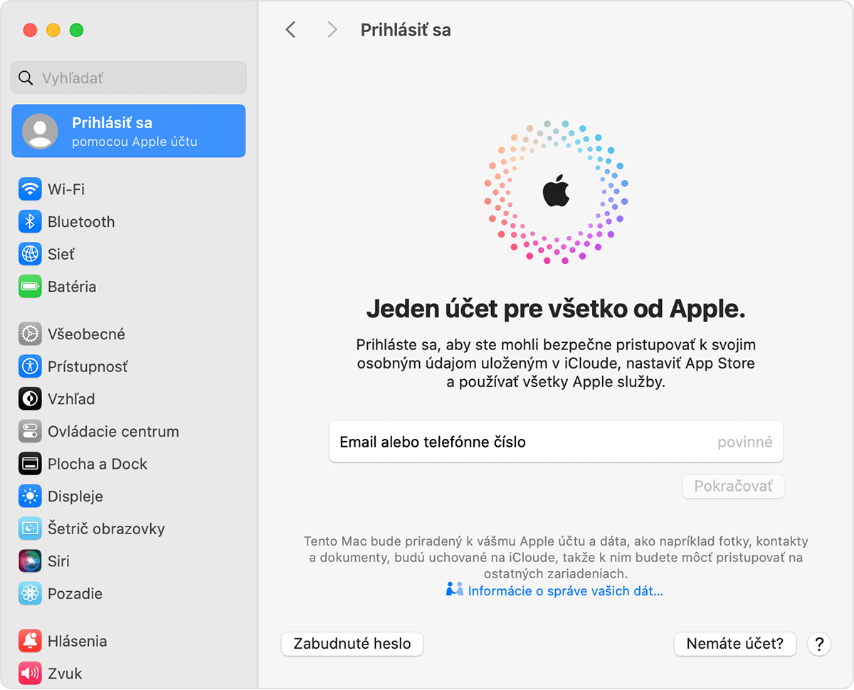 Prihlásenie pomocou Apple účtu na Macu