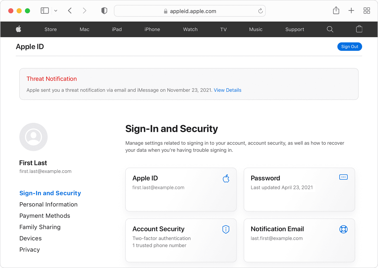 Notification de menace Apple