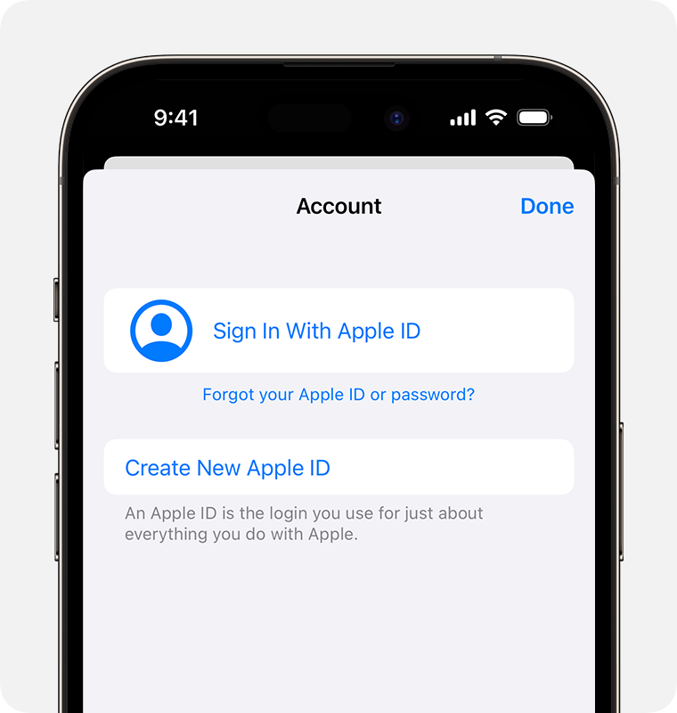 iPhone screen showing the option to Sign in With Apple ID 