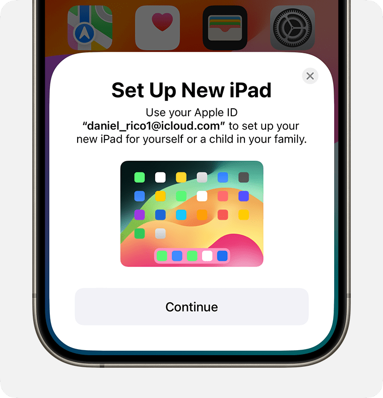 В нижней части экрана iPhone появится сообщение «Настройка нового iPad».