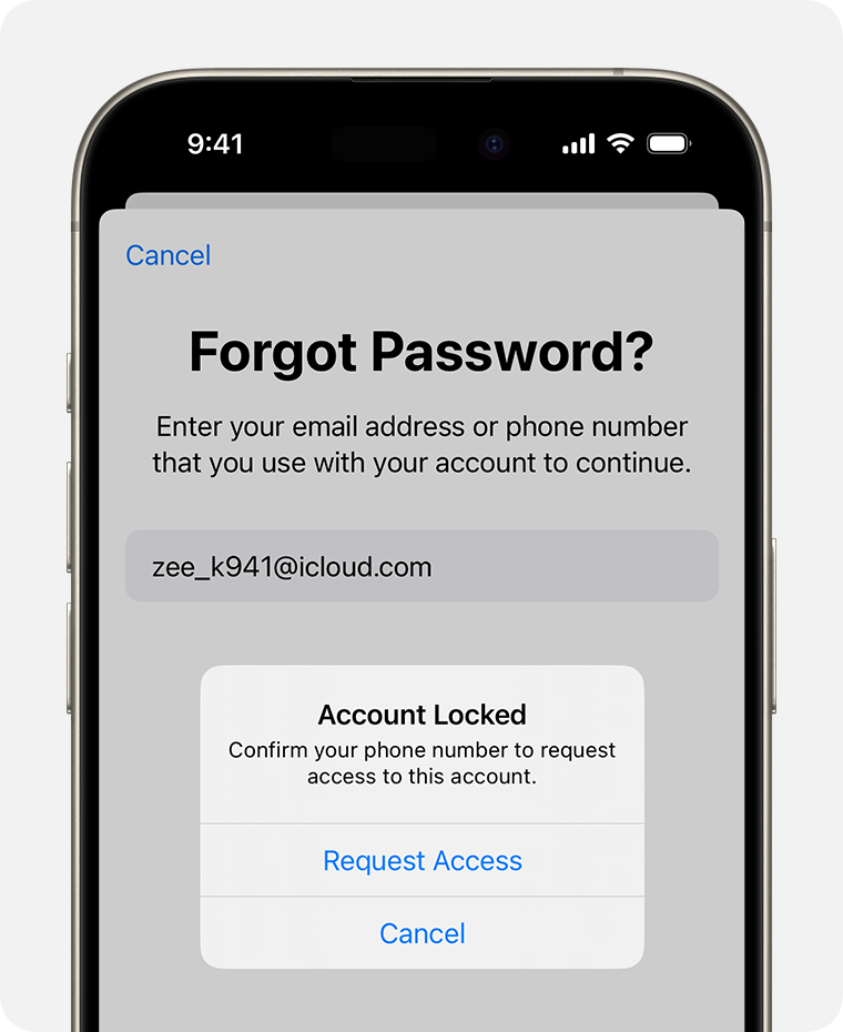 If your account is locked, you can request access directly from the alert.