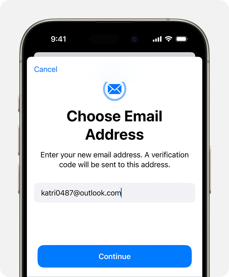 iPhone screen showing how to change your Apple ID email address