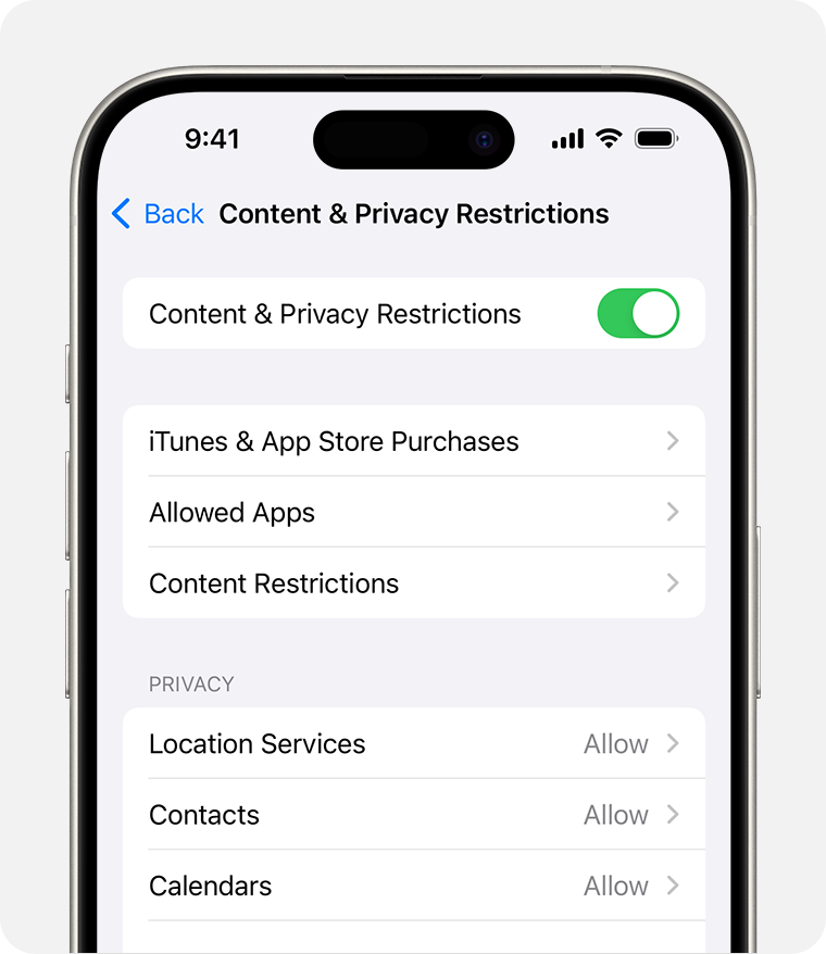 iPhone screen showing the setting for Content & Privacy Restrictions