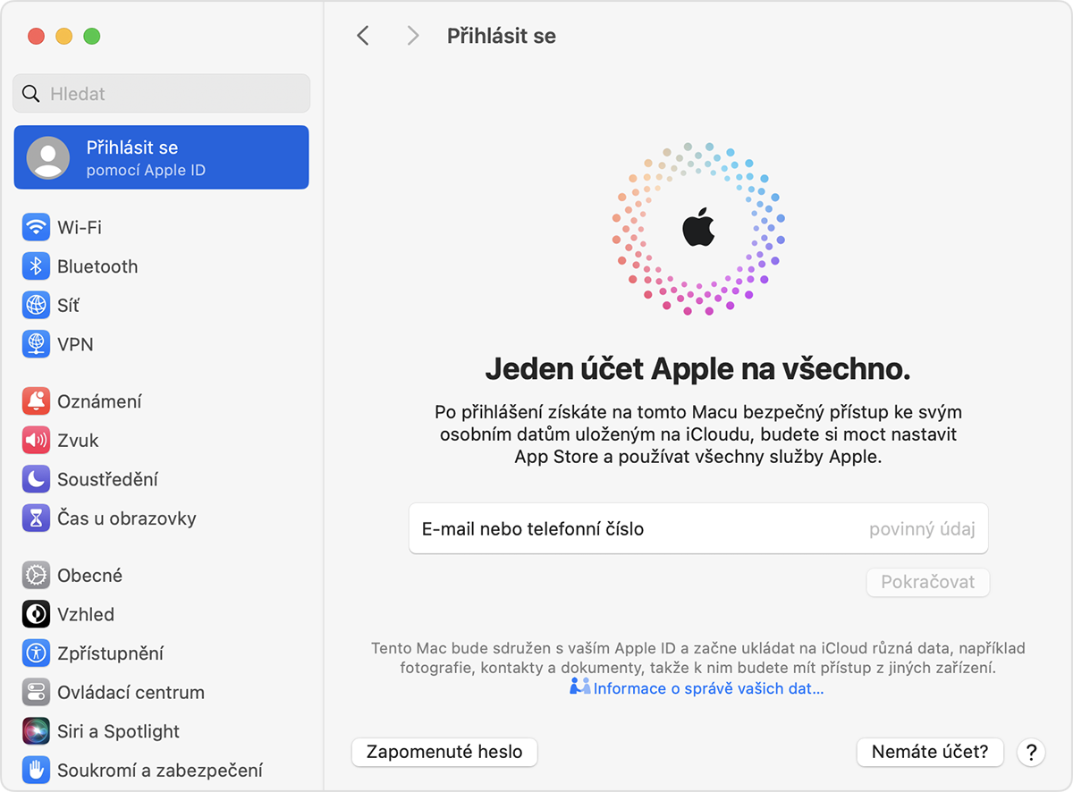 Přihlášení pomocí Apple ID na Macu