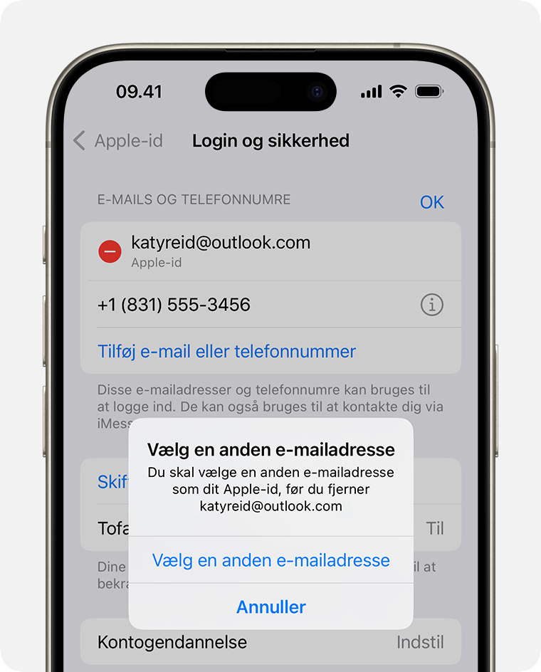 iPhone med visning af, hvordan du ændrer e-mailadressen til dit Apple-id 