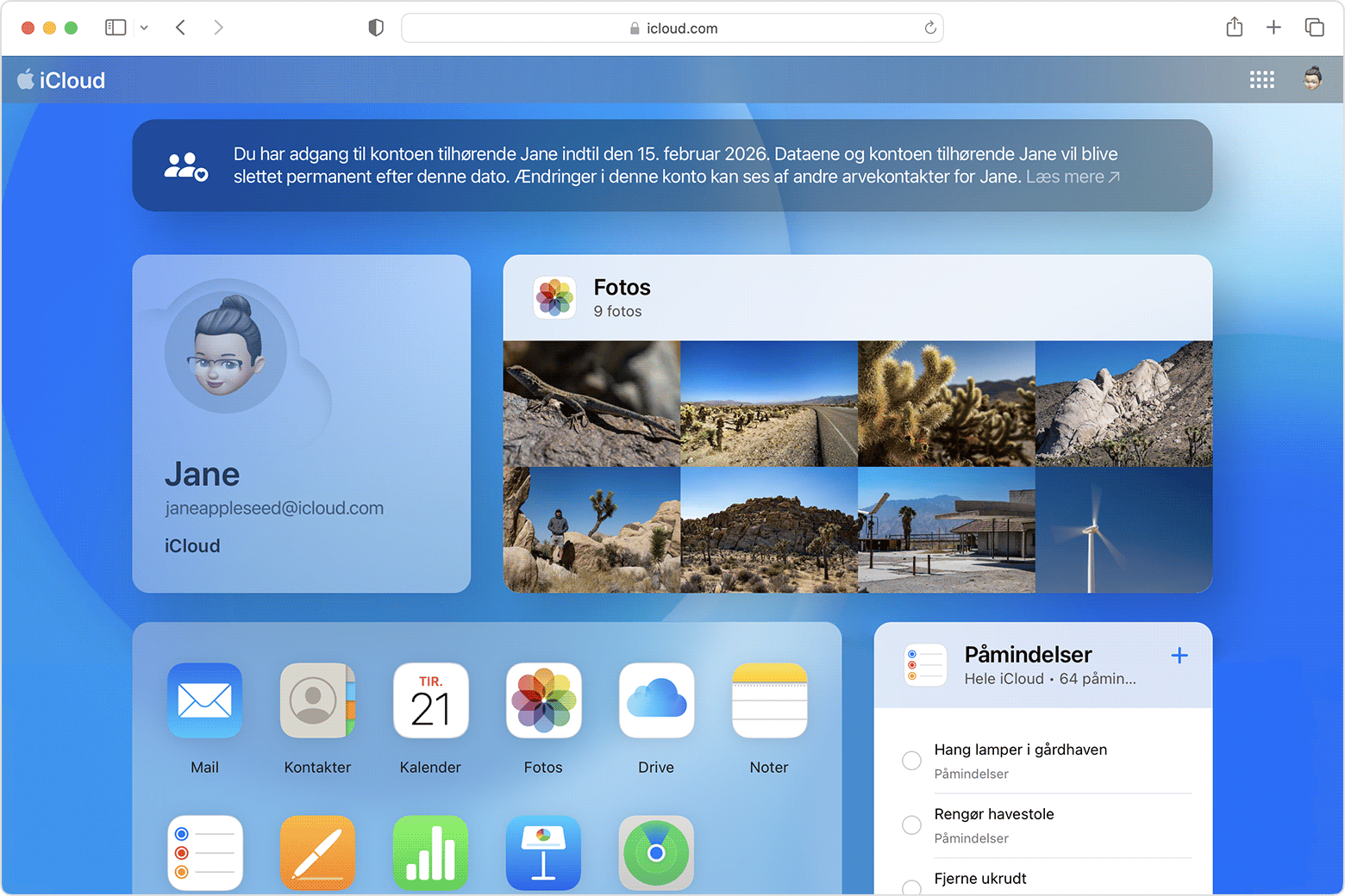 Mac-skærm, der viser, hvordan du får adgang som arvekontakt 