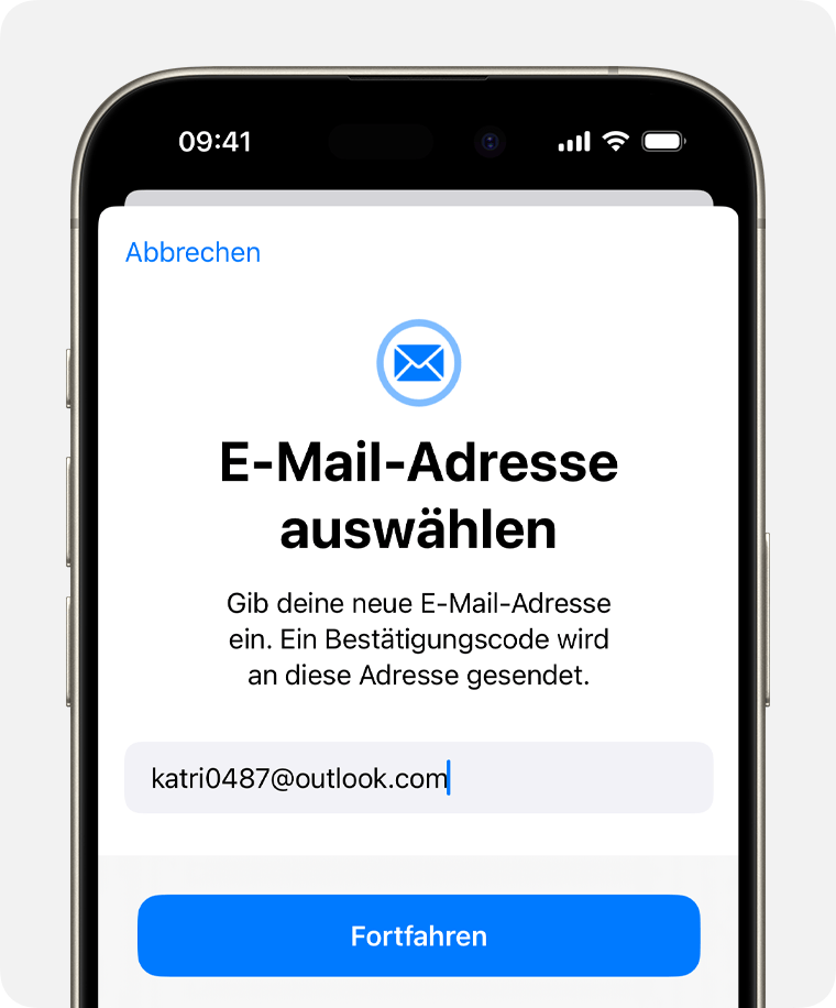 iPhone-Bildschirm, der zeigt, wie du deine Apple-ID-E-Mail-Adresse änderst