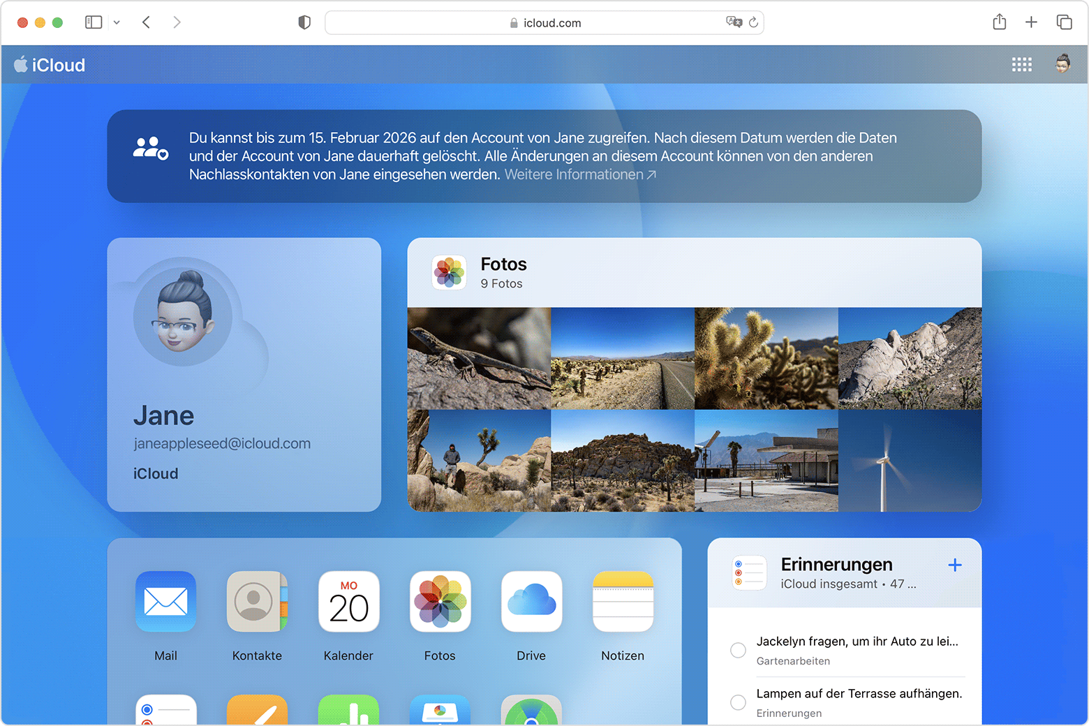 Mac-Bildschirm, der zeigt, wie der Zugriff als Nachlasskontakt erhalten werden kann