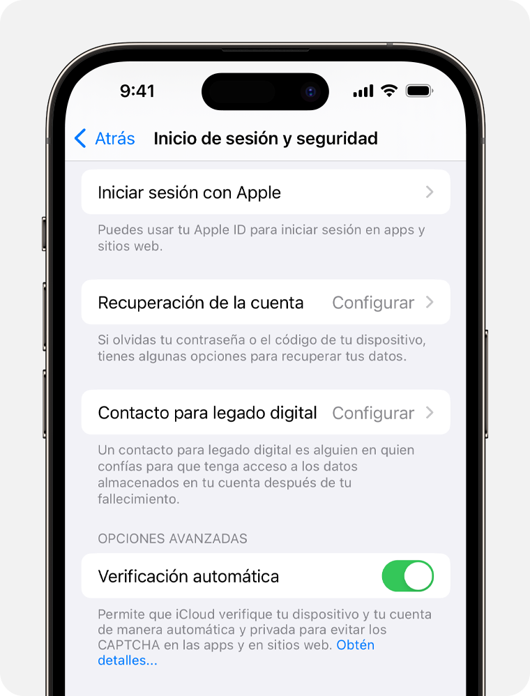 Pantalla de un iPhone en la que se muestran los pasos para ver las apps que estás usando con Iniciar sesión con Apple