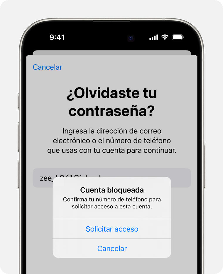 Si tu cuenta está bloqueada, puedes solicitar acceso directamente desde la alerta.