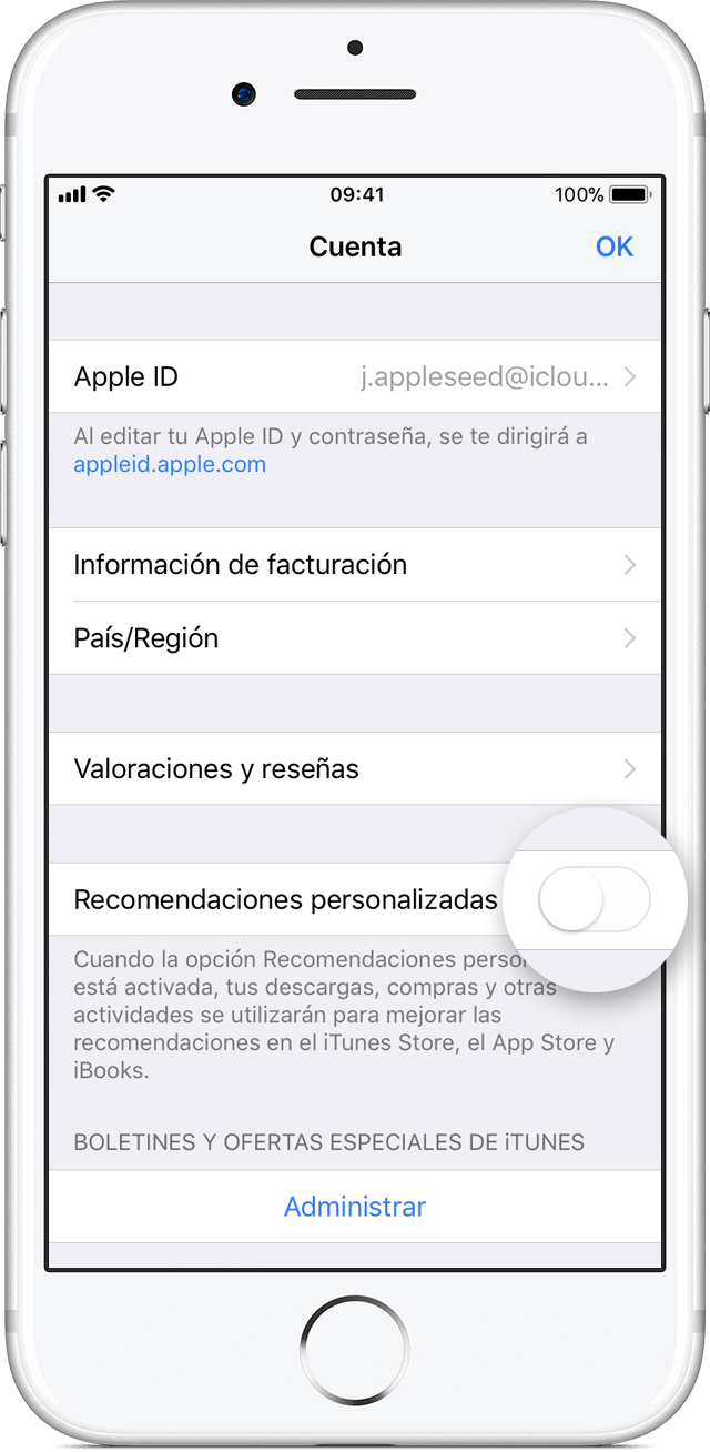 ios11-iphone7-configuración-itunes-app-store-ver-apple-id-recomendaciones-personalizadas-desactivadas