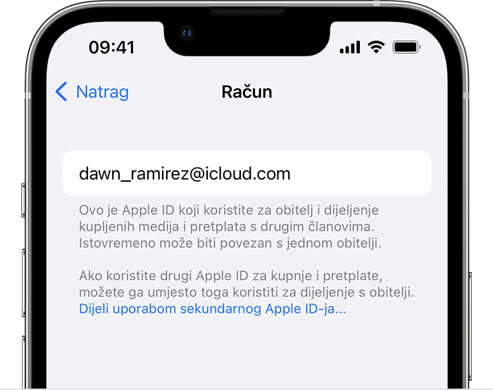 Share using secondary Apple ID is in blue text.
