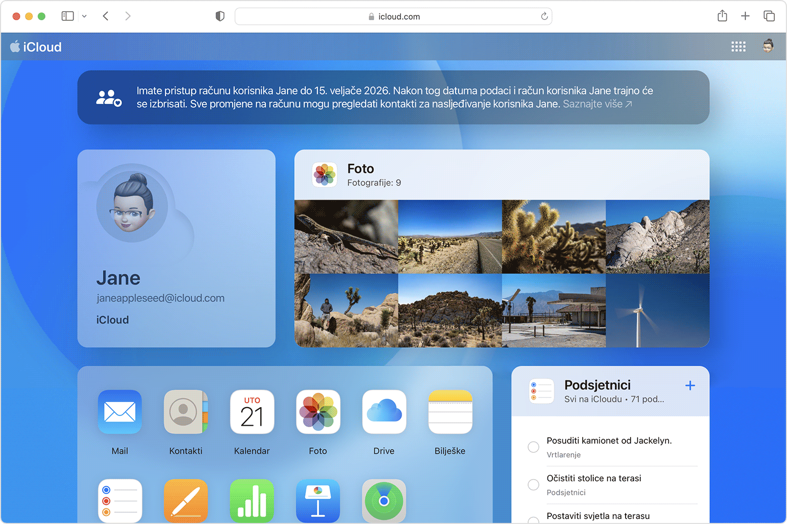 Zaslon Mac računala koji pokazuje kako dobiti pristup kao Kontakt za nasljeđivanje